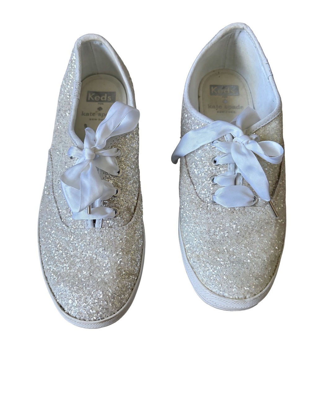 Keds x Kate Spade White Silver Glitter Ribbon Lace Sneakers Size 6.5
